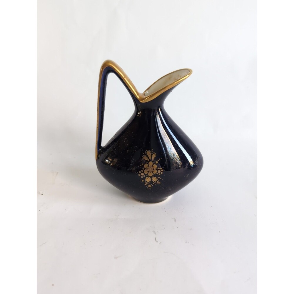 Lindner Kueps Bavaria Echt Cobalt Blue Gold Mini Pitcher Vase Germany Bettina